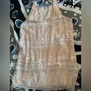 Peach colored sequined tank top